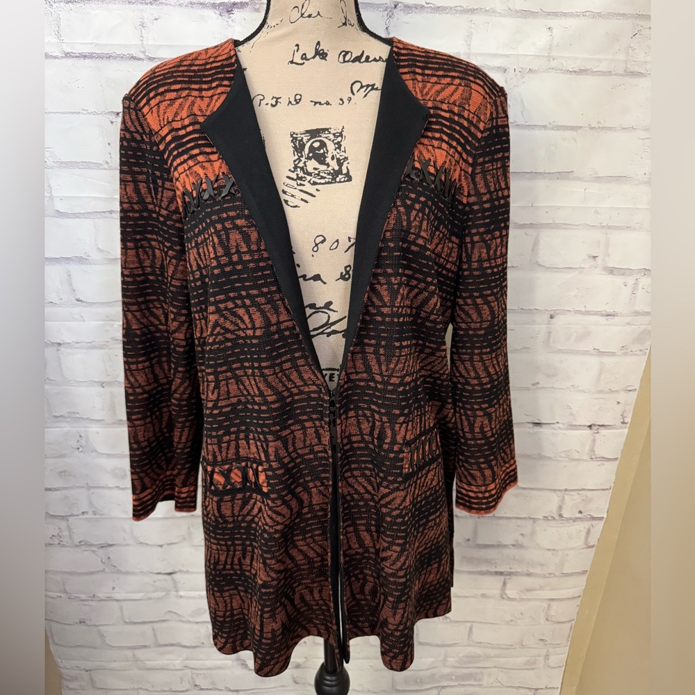 Ming Wang Size XL Rust Brown Faux‎ Leather Sweater Cardigan Top